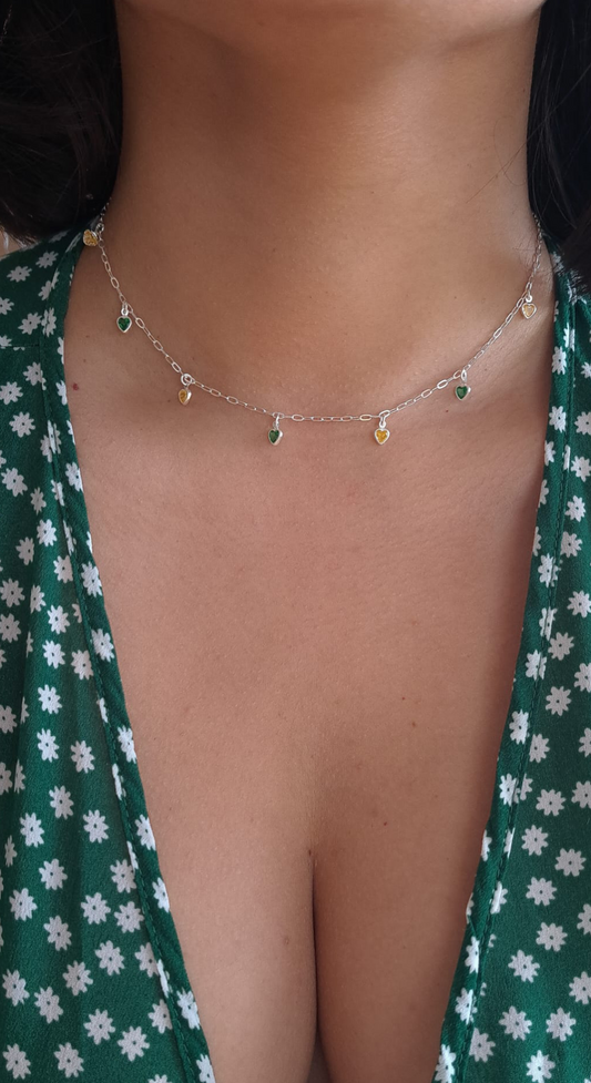 Choker Verde Amarelo PRATA 925