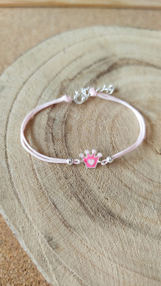 PULSEIRA INFANTIL COROA ROSA EM PRATA 925