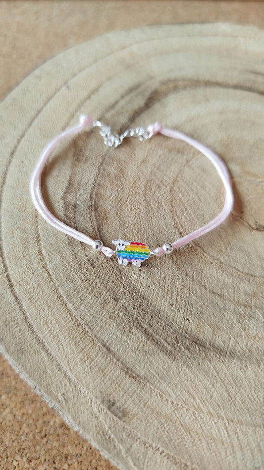 PULSEIRA INFANTIL OVELHA ARCO-ÍRIS EM PRATA 925